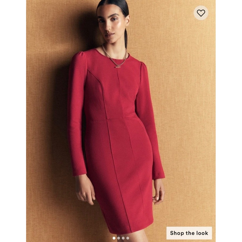 Boden Ottoman Rib Long Sleeve Sheath Dress Red Pink Mock Neck US 4R